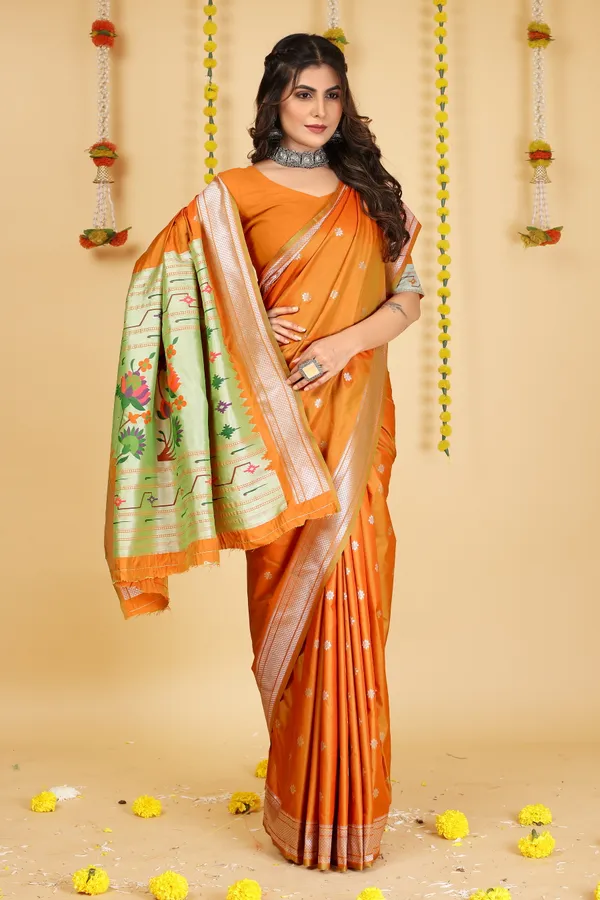 ORANGE_PURE_SILK_PAITHANI_SAREE